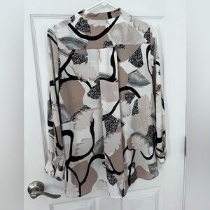 Alfani White Black Graphic Boxy Blouse